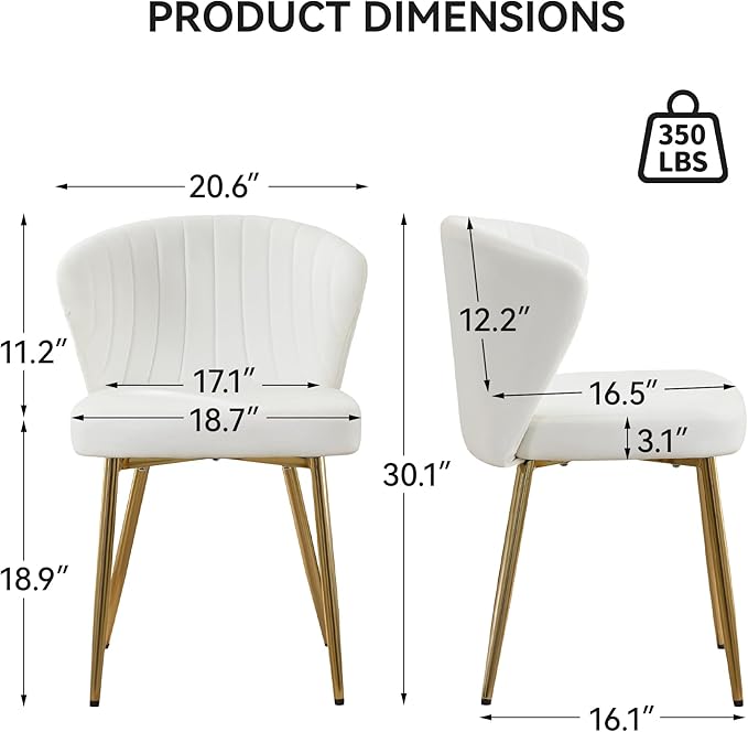 Velvet Vanity Chair Set of 2 Modern Makeup Chair with Back Golden Legs Small Cute Accent Chair for Vanity Living Room Bedroom White