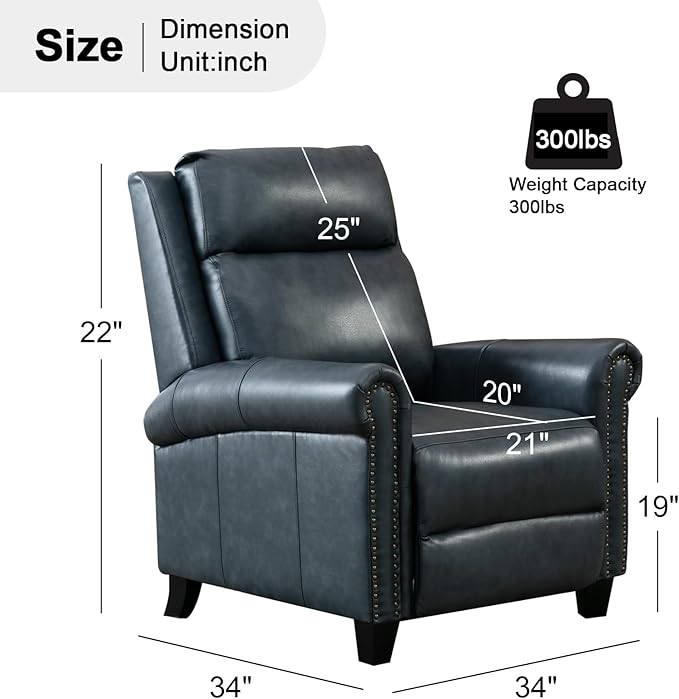 CANMOV Leather Recliner Chair Set of 2 Classic and Traditional Push Back Recliner Chair with Comfortable Arms and Back for Living Room Bedroom Adjustable Single SofaNavy Blue