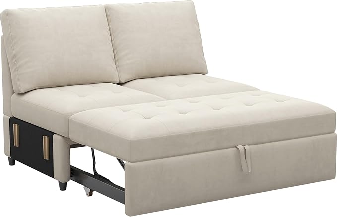 Belffin Pull Out Sofa Bed Module Part for Modular Sectional Sleeper Sofa Armless Loveseat with Pull Out Bed for Sectional Couch Beige