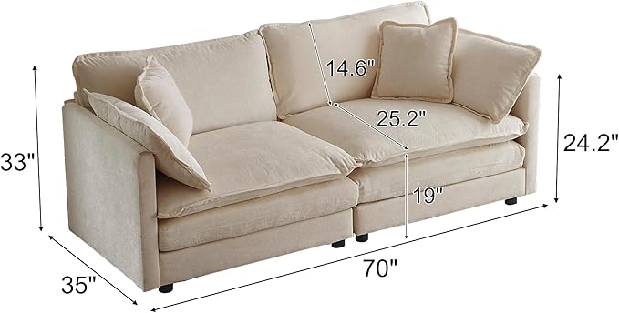 GNIXUU Upholstered Living Room Furniture Sets Inclued 2 Pieces loveseat Sofa Modern Chenille Deep Seat Couch Set for Living Room and Bedroom(2+2 seat Camel)