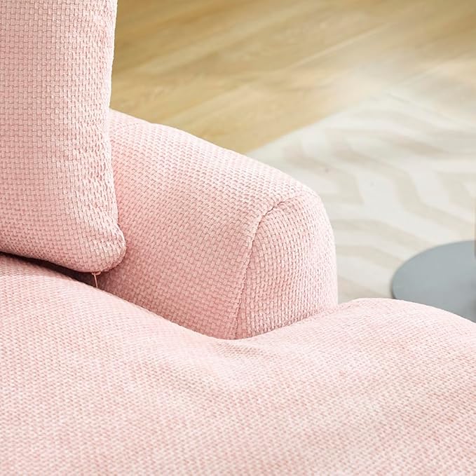Oversized Chaise Lounge Indoor Deep Seat Boneless Sofa Bed with Throw Pillows Plush Chenille Fabric No Assembly Required Comfy Sleeper Sofa for Living Room Bedroom (PINK Without pocket)