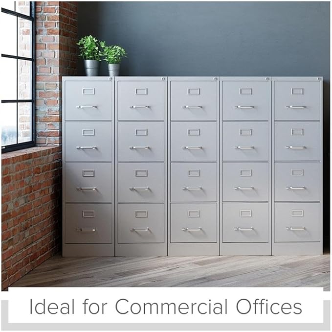 Pemberly Row 4 Drawers 52 Vertical Gray Metal Filing Cabinet Lockable Pre-Assembled Stationary Letter Size for Home Office