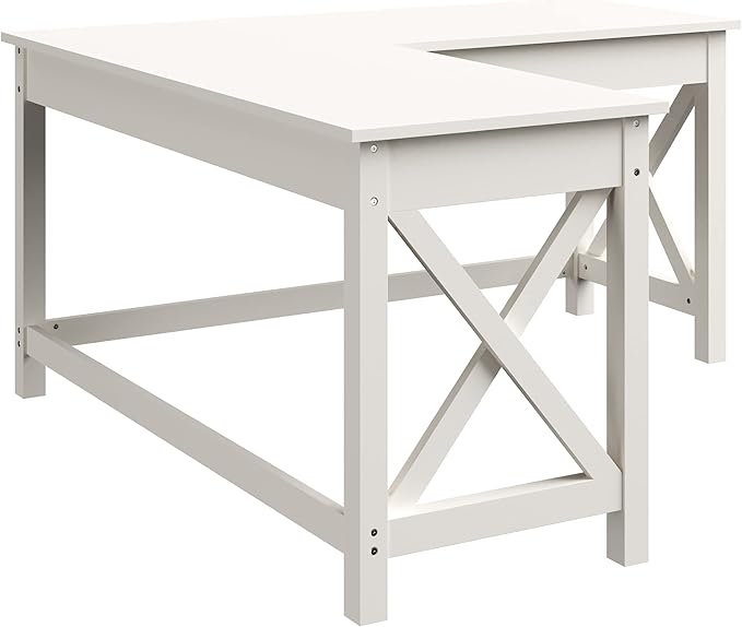 Computer Desk - L-Shaped Desk with X-Pattern Legs - For Office Computer or Craft Table - Desks for Home Office by Lavish Home (White)