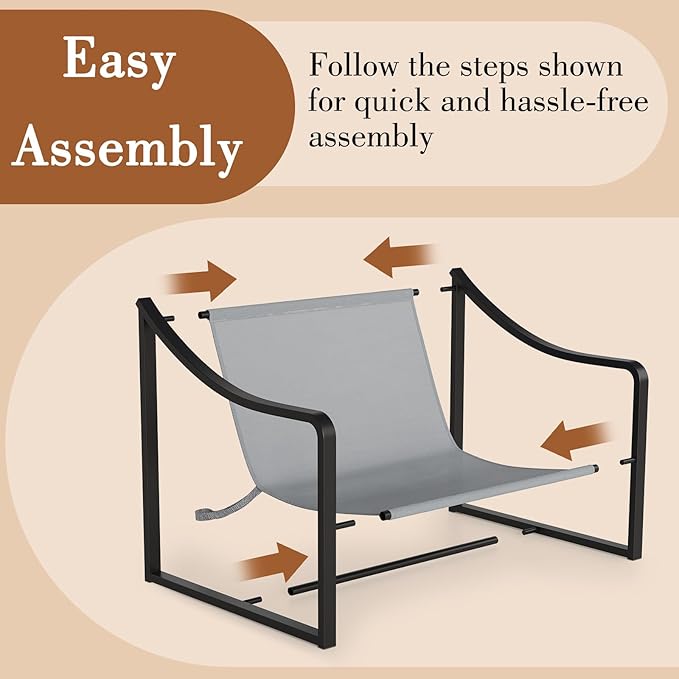 IDEALHOUSE Modern Sling Accent Chair Set of 2 Comfy Fabric Living Room Chairs with Heavy Duty Metal Frame Lounge Reading Armchair for Living Room Bedroom Easy Assembly Grey