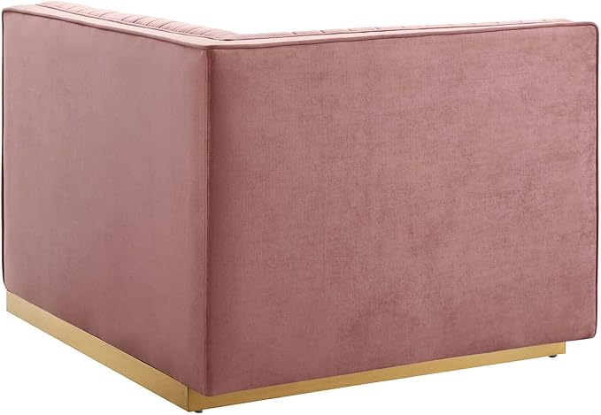 Modway Sanguine Channel Tufted Performance Velvet Modular Sectional Sofa Ottoman Left-Arm Chair Dusty Rose
