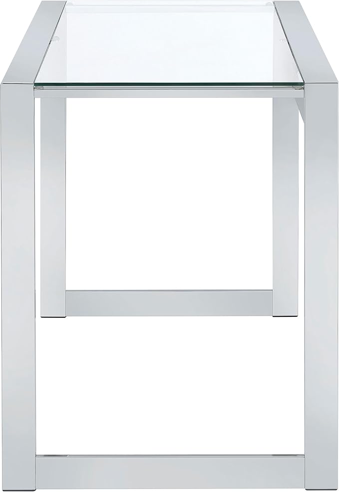 Coaster Home Furnishings – Hartford – Metal &amp Glass – 47-Inch Rectangular Glass Top Writing Desk with Contemporary Style and Plastic Glides – Home Office &amp Living Room – Chrome - 800746