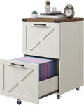 Vabches Farmhouse File Cabinet with 2 Drawers Vertical Filing Cabinet on Wheels for Letter/A4 Size Hanging Files Mobile File Cabinets Printer Stand for Home Office Rustic White