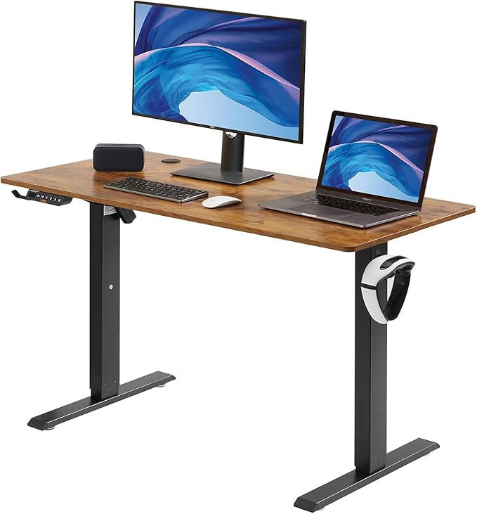 VEVOR Height Adjustable Desk 47.2 x 23.6 in Support 180 lbs Electric Standing Desk with 3 Memory Presets Sturdy Dual Metal Frame Versatile Computer Sit Stand up Desks Suitable for Home Office