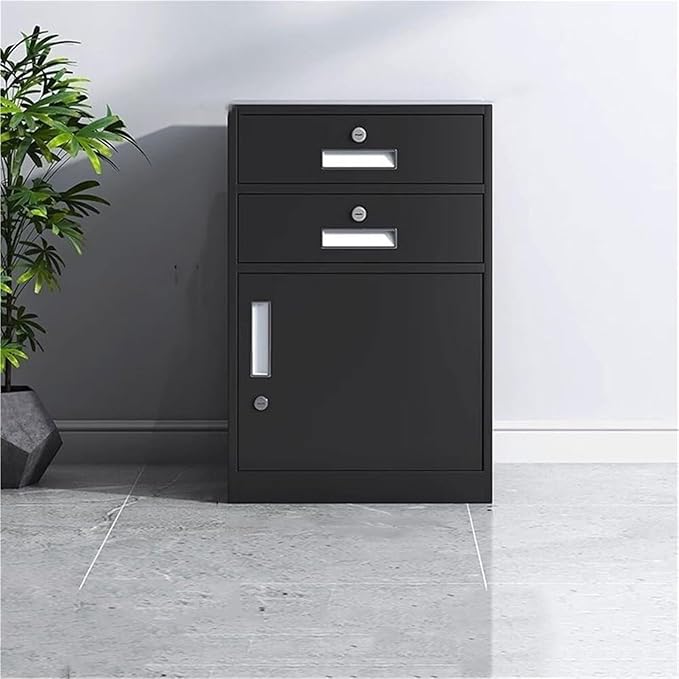 3-Drawer Filing Cabinet 1.4mm with Lock Suitable for Office and Balcony Storage(Black)