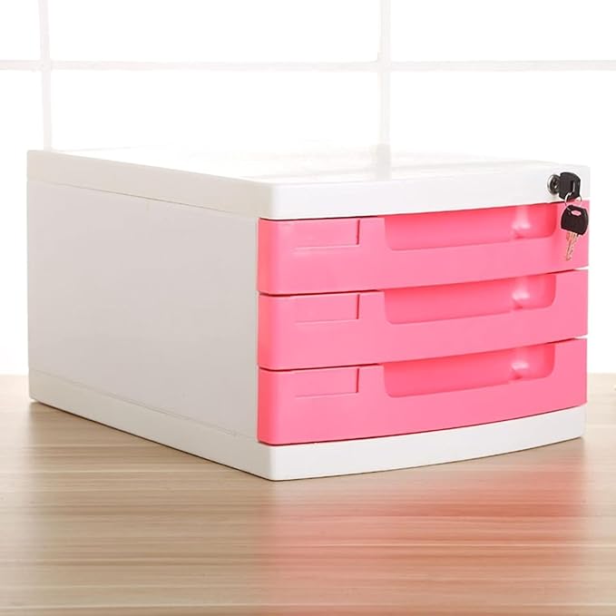 Plastic Storage Drawers Desk Storage Unit Organizer Lockable File Cabinet A4 Box for OfficeC-3 Drawers
