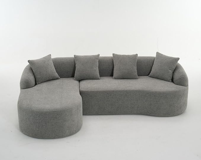 KEIKI L-Shaped Chenille Modular Sectional Couches with Chaise Lounge &amp 4 Pillows 3 Seater Oversized Upholstered Luxury Plush Cloud Sofa for Living Room Apartment Full Sponge Compression