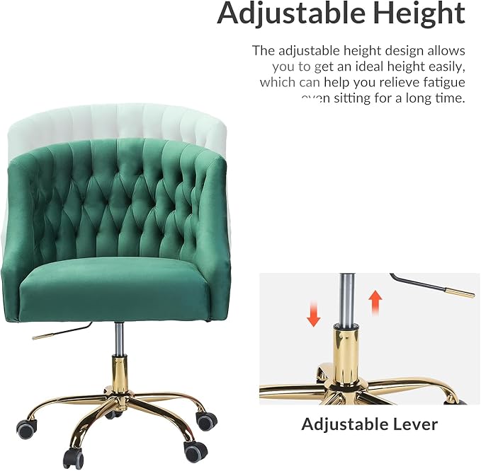 Velvet Office Chair with Gold Base Modern Cute Desk Chair Comfortable Adjustable Swivel Task Chair for Home Office Living Room Bedroom Vanity Study
