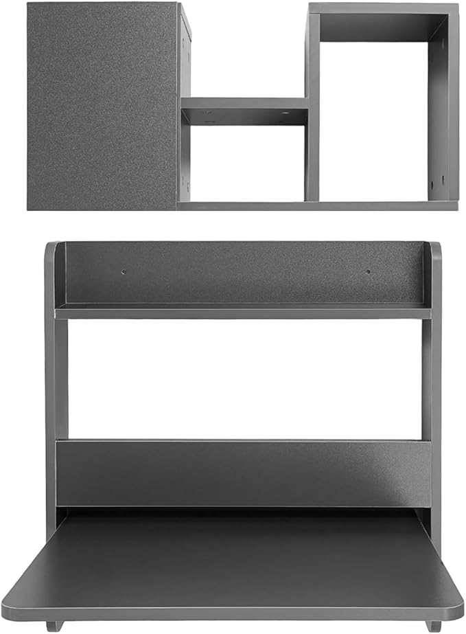 Wall Mounted Folding Table with BookshevesFloating Desk with BookcaseWooden Fold Down Laptop Table for Small SpaceHome Office BedroomStudy RoomDormGrey