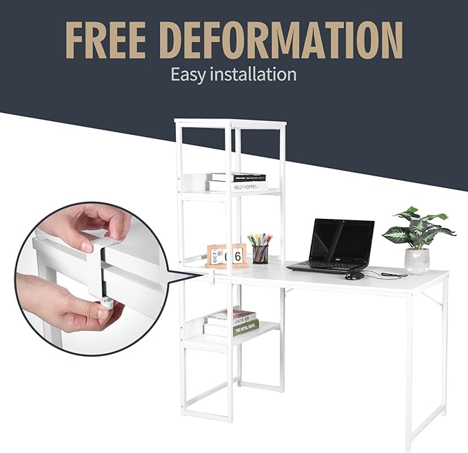 UNICOO – Muti-Function 3 Combination Computer Desk. L Shaped Computer Desk with Shelves Study Desk with Reversible Storage Shelves for Home Office (XJH-2402 - White)