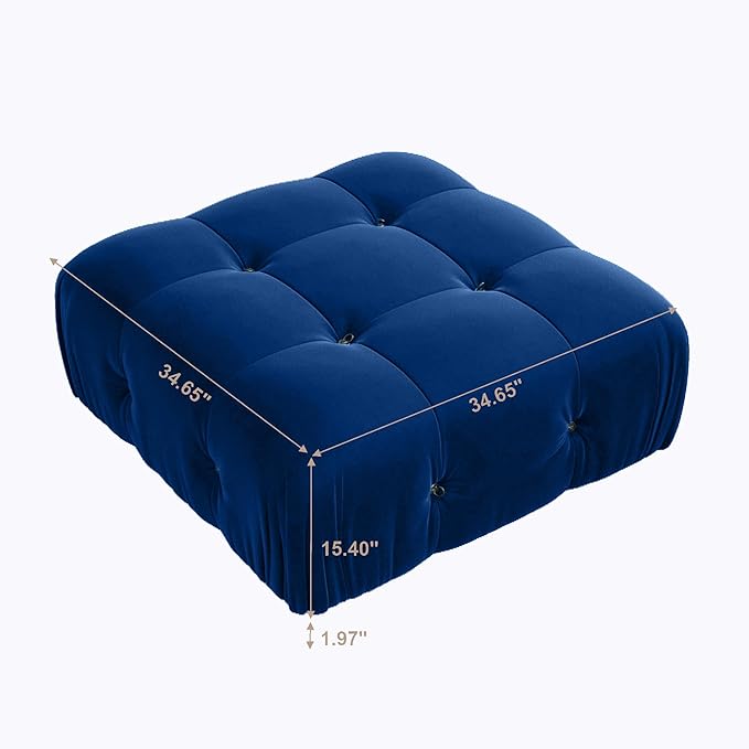 Modern Velvet Sectional Sofa L Shape Minimalist Modular 4-Seater Sofa for Living Room Office Apartment (Ottoman/Blue)
