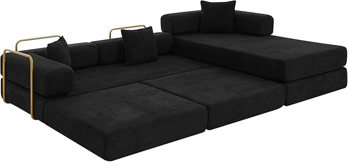 Eafurn L Shaped Convertible Sleeper Sofa Bed King Size Sleeper Sofabed 7-in-1 DIY Combination Corduroy Folding Mattress Couch with Fixed-Shape Frame Boneless Floor Sofa Couch