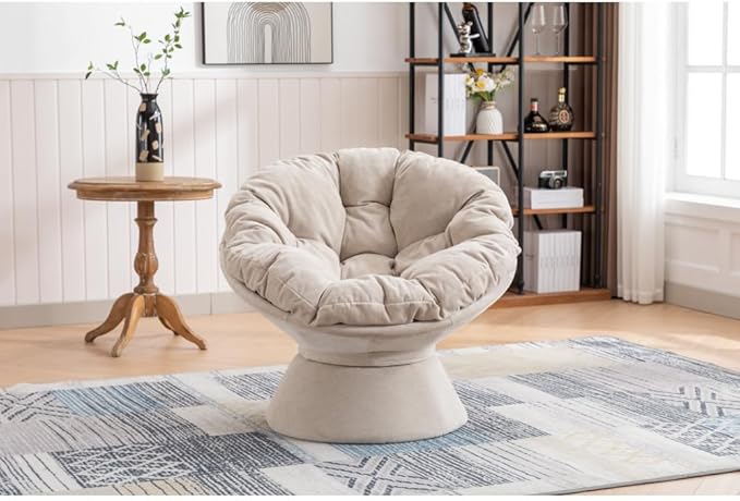 Oversized Swivel Chair 360 Swivel Barrel Chair Papasan Chair for Living Room Bedroom Beige Chenille W1752139590