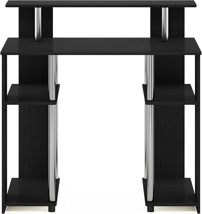 Furinno Jaya Simple Design Computer Writing Desk Americano/Stainless Steel 20.3 (D) x 35.6(W) x 35.7 (H) inches.