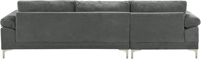 Casa Andrea Milano LLC Modern Large Velvet Fabric Sectional Sofa L-Shape Couch with Extra Wide Chaise Lounge Grey