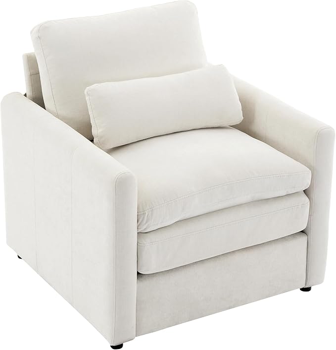 31.9 Oversized Cozy Upholstered Armchair Chenille Fabric Cloud Sofa Double Cushion Single Sofa Plush Cushion Armchair for Living Room Office Apartment (Beige-1c)