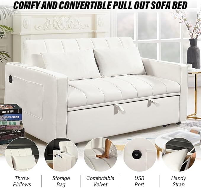 Convertible Chair Bed - Sleeper Sofa Bed with Pillow Pull Out Sleeper Bed with Adjustable Backrest Multi-Functiona Lounge Chair with Modern Linen Fabric for Living Room Apartment