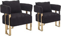 Yisheng Modern Barrel Accent Chairs Set of 2 Living Room Side Chairs with Golden Metal Legs Soft Upholstered Reading Armchairs no Wheels for vanity/Reception Room//Bedroom/Lounge/Office（Black Teddy）