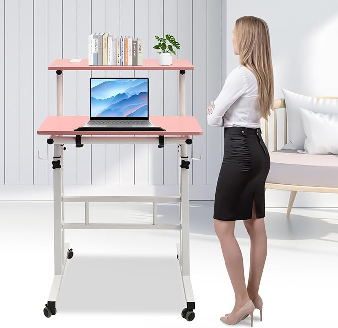 Small Standing Desk Mobile Stand Up Desk With Usb Interfaces&ampSocket Small Adjustable Standing Desk With Wheels&ampHooks Home Workstation For Offices Home Office Areas Student Dormitories (P