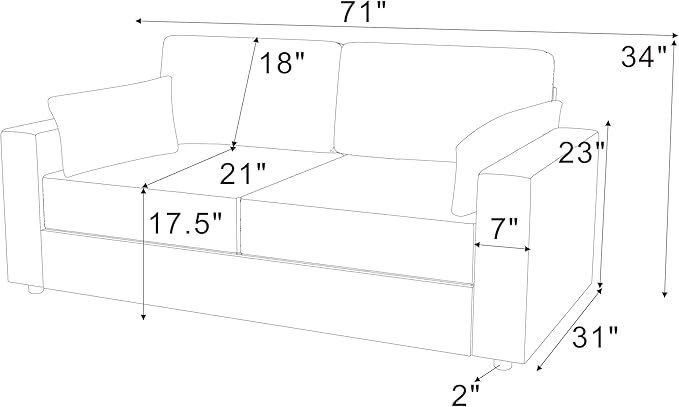 71 Modern Loveseat Sofa with Deep Seat Comfortable Couch with 2 Removable Pillows Minimalist Upholstered Sofa with Sturdy Frame for Living Room Office Studio Beige