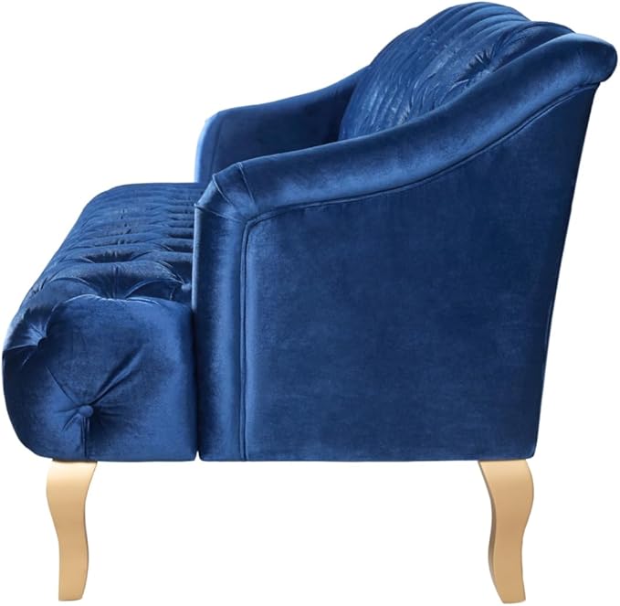 Christopher Knight Home Minxi Velvet Upholstered 3 Seater Sofa Couch Wooden Home Sofa Living Room Comfy Cloud Couch for Bedroom Home Office Button Tufted with Diamond Stitching Dark Blue