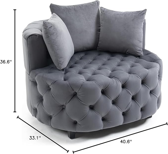 Modern Upholstered Tufted Barrel ChairVelvet Accent Chair with PillowsSingle Armrest Sofa Chair with Legs for Living RoomOfficeBedroom