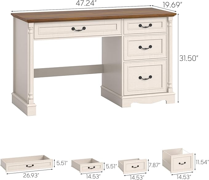 Farmhouse 47 Executive Desk with File Drawer4 Drawers Roman Style Computer Desk with Roman Column Designfor Study Home Office Writing.