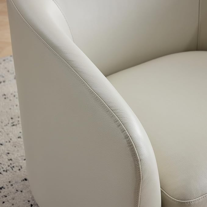 AEDI Genuine Leather Swivel Accent Chair Barrel Chair for Living Room Soft Greige