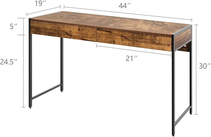 ERGOMASTER Home Office Desk with Drawers Black Modern Wood Desk Laptop Writing Computer Room Work Table for Bedrooms (44 Rustic)