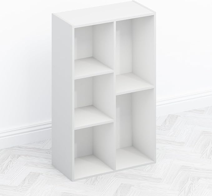 Furinno TOMI TV Stand 5-Cube Entertainment Center with Open Shelf Reversible TV Console for Living Room Bedroom Home Office White