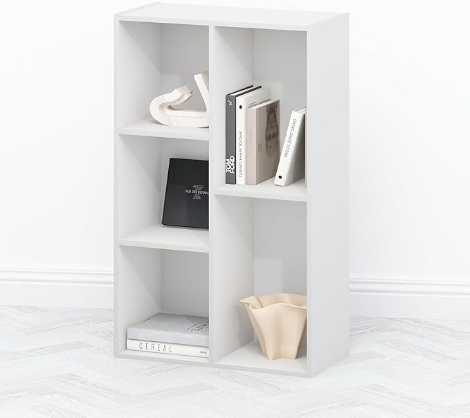 Furinno TOMI TV Stand 5-Cube Entertainment Center with Open Shelf Reversible TV Console for Living Room Bedroom Home Office White