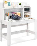 Giantex White Desk with Hutch Home Office Desk with Bookshelf Computer Workstation PC Laptop Table with Anti-Toppling Device &amp Cable Hole Modern Study Writing Desk for Small Spaces Bedroom