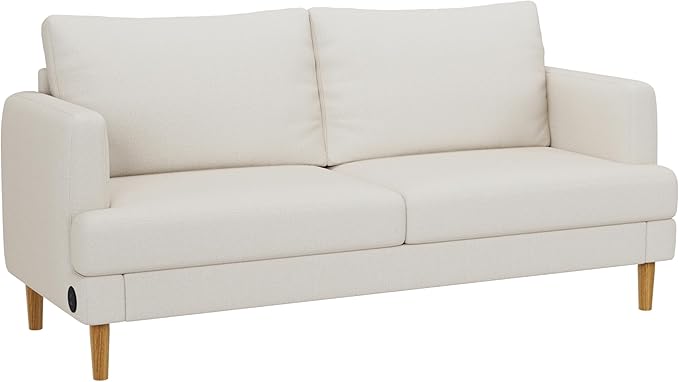 70 Modern Loveseat Sofa with USB Type-C Ports Linen Fabric 2-Seater Deep Seat Couch Cozy Small Couch Sofa for Living Room Bedroom Office Apartment (Beige)
