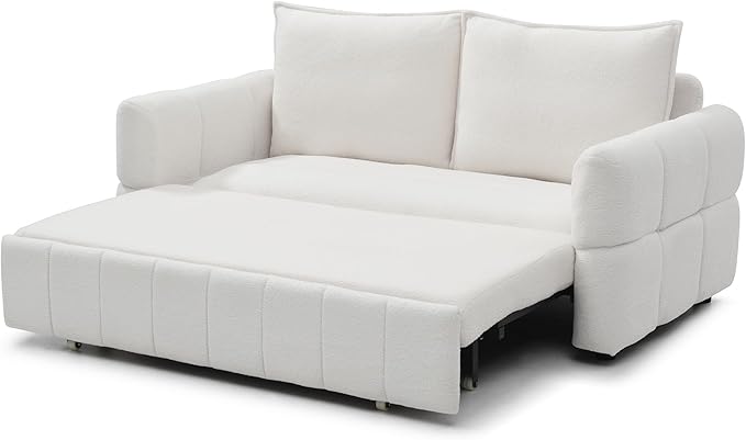 70 Convertible Sleeper Sofa Couch Full Size 3-in-1 Pull Out Sofa Bed for Living Room Upholstered Loveseat for Home Office Bedroom Apartment White