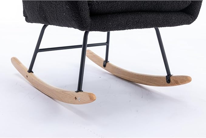 35.5 inch Rocking Chair Soft Fabric Rocking Chair for Nursery Comfy Wingback Glider Rocker with Safe Solid Wood Base for Living Room Bedroom BalconyBlack