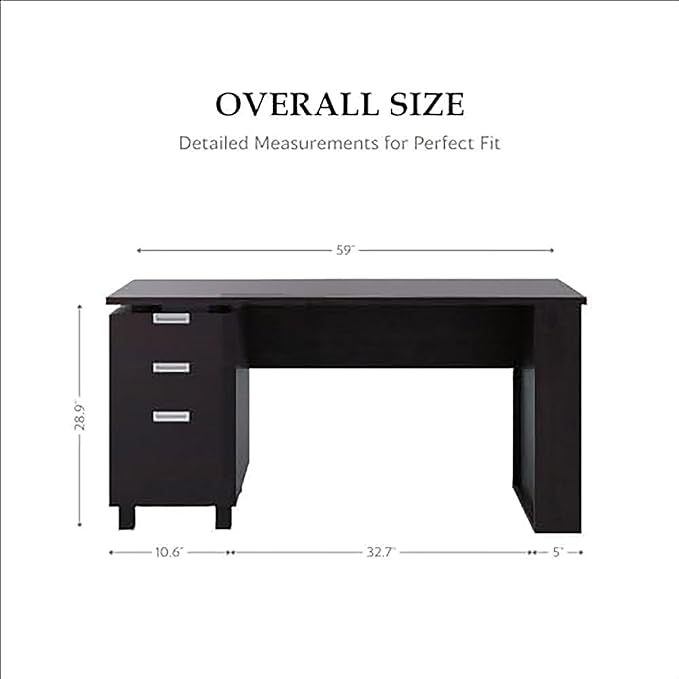 Furniture of America Collin Modern 3-Drawer and 2 Magazine Racks Wood 60-inch Office Desk with Built-in File Cabinet for Study Room Home Office Espresso