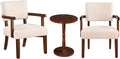 HMFULE 24.25'' Mid Century Accent Chair Set of 2 with Round Wood Table Modern Fabric Arm Chair for Living Room Bedroom Reading Room(Beige)