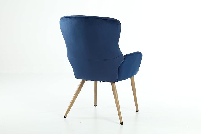 Hengming Accent Chair Modern Tufted Button Wingback Vanity Chair with Arms Upholstered Tall Back Desk Chair with Metal Legs for Living Room Bedroom Waiting Room(Blue)
