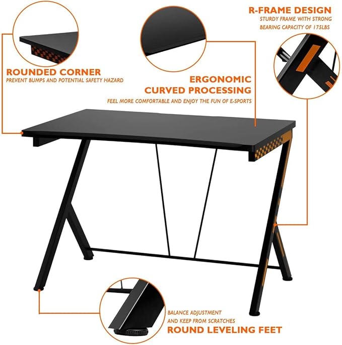 LDAILY Moccha Computer Gaming Desk Computer Desk Workstation Gaming Table for Home Office Black