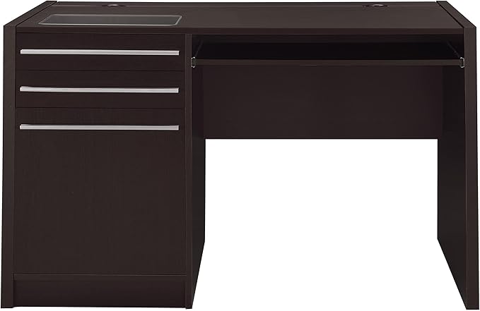 Coaster Home Furnishings - Halston - Engineered Wood - 47-Inch Computer Desk with Drawers Door Cabinet &amp Lift-Top Storage Tempered Glass Top Contemporary Style - Home Office - Cappuccino - 8007