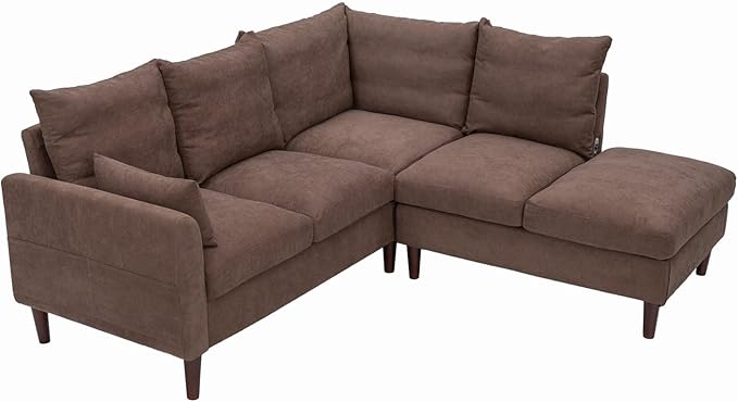 Panana 5 Seater Corner Sofa L Shaped Couch Upholstered Sectional Setee wth Built-in USB Charging Port Chaise (Brown Linen 5 Seater Corner Sofa with Built-in USB Port Chaise)