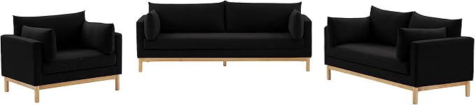 Meridian Furniture 157Black-L Langham Collection Mid-Century Modern Linen Textured Fabric Upholstered Loveseat Black Linen Textured Fabric Natural Finish Wood Base 66 W x 33.5 D x 33 H Black