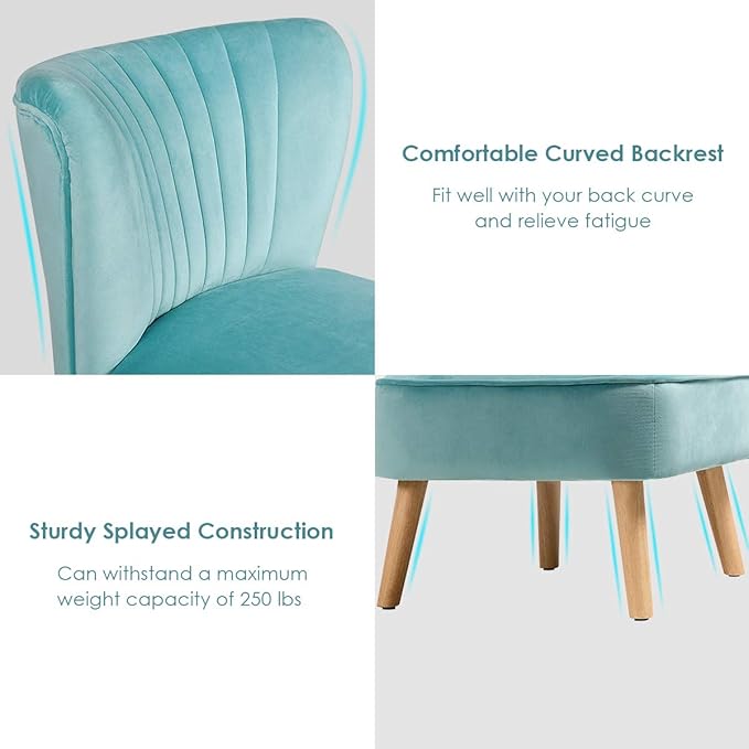 Giantex Set of 2 Velvet Accent Chair Upholstered Modern Sofa Chair w/Wood Legs Thickly Padded Small Armless Wingback Club Chairs for Living Room Bedroom Furniture
