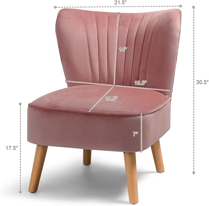 LUARANE Armless Velvet Accent Chair Modern Leisure Chair with Curved Backrest Thick Sponge Cushion Wood Legs Small Upholstered Wingback Sofa Chair for Bedroom Living Room (1 Pink)