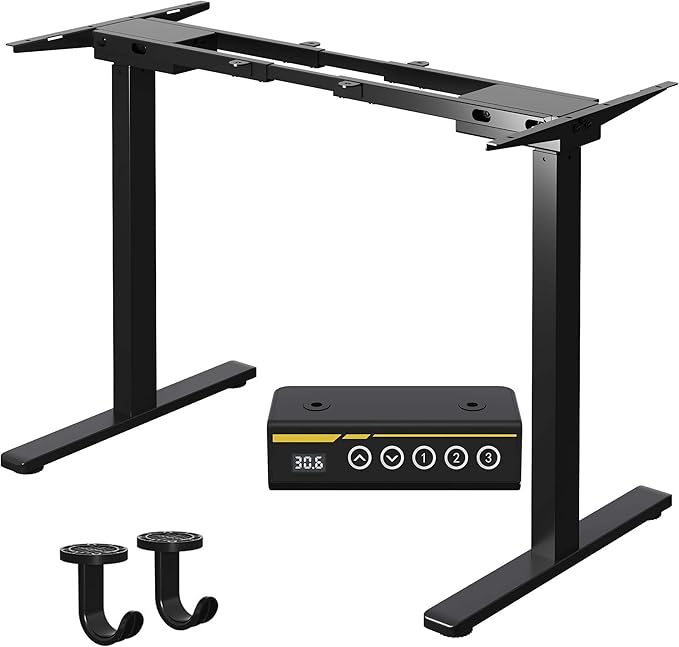 Dual Motor Electric Standing Desk FrameAdjustable height and lengthThe maximum size it can accommodate is 63*28 inches for the tabletop3 Preset HeightsRated for 264 pounds of weight.Black