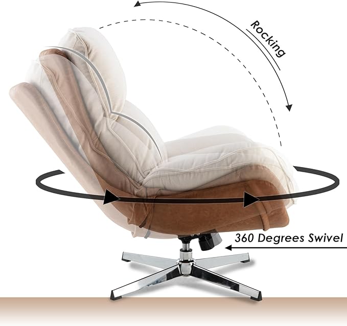 Modern Swivel Accent Chair Comfy Upholstered Linen Fabric Lounge Chair Sofa Chair with High Backrest Rocking Chair for Living Room Bedroom 1pc Beige
